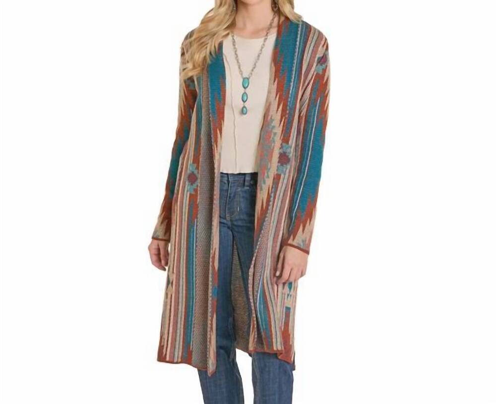 NEW ROCK & ROLL DENIM long sleeves aztec duster in bright multi